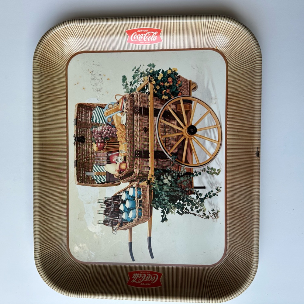 Vintage 1957 Coca-Cola Metal Serving Tray – Picnic Wagon Scene – Original Retro